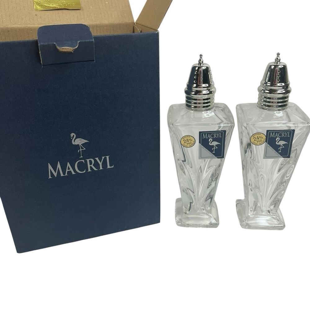 Macryl Bohemia Czech Republic 24% Lead Crystal Salt & Pepper‎ Shaker Set New Box